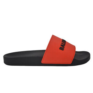 Balenciaga Black Red Bicolor Rubber Logo Slide Pool Sandal Flip Flop Flat 42 9